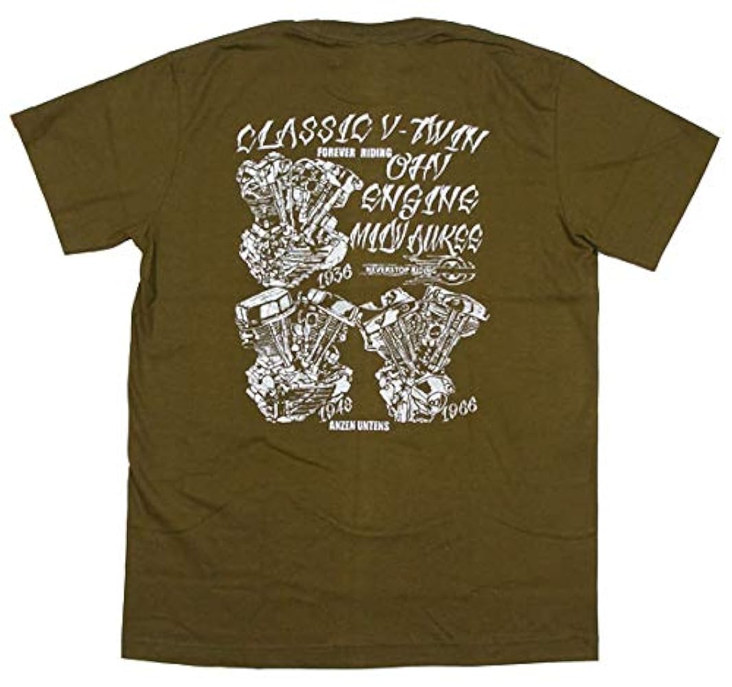 Amazon | アメカジ バイカー Tシャツ【クラシックVツイン カーキ